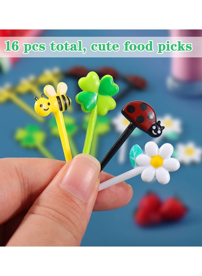 16 Pcs Cute Food Picks for Kids Bento Box Reusable Animal Fruit Forks Bee Daisy Clover Ladybug Lunch Box Accessories,for Toddlers Fun Bento Decoration Tools Birthday Party Holiday Picnics - Image 3